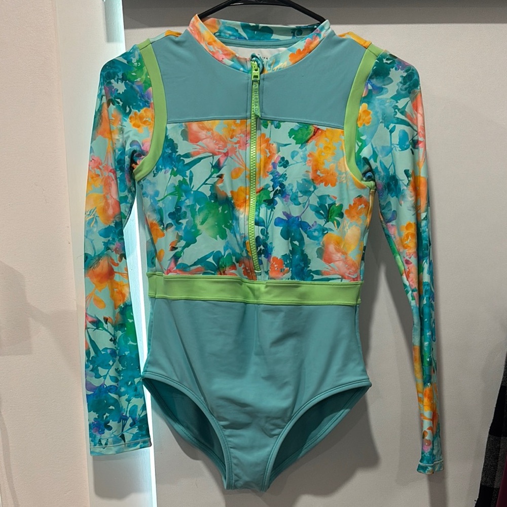 Athleta Blue and Green Rashguard Swimwear with Long Sleeves